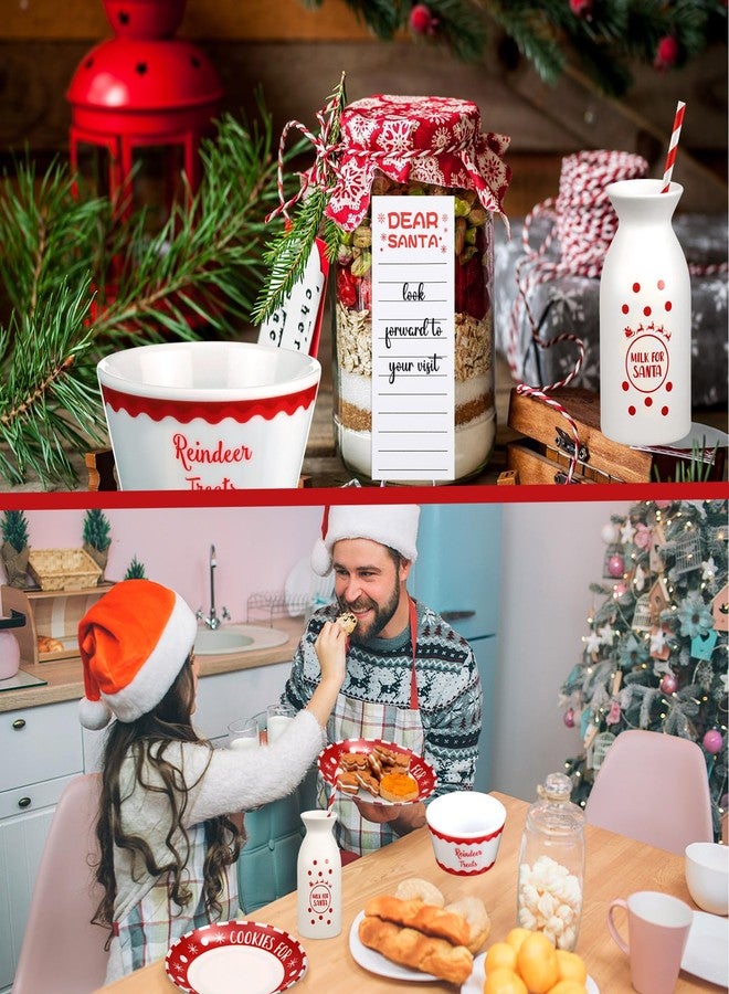 Nitial 4 Pcs Christmas Cookies for Santa Gift Set Santa Cookie Plate Santa Milk Jar Reindeer Treat Bowl Dear Santa Notepad Sticky Note Christmas Dinnerware Set for Xmas Party (Santa) - Image 4